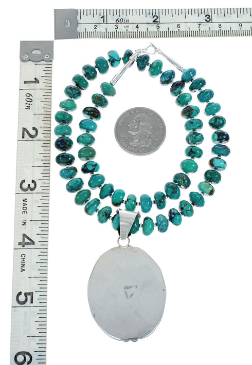 Turquoise Sterling Silver Navajo Pendant Bead Necklace X10640